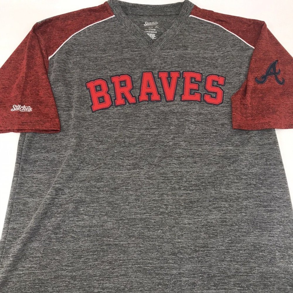 Atlanta Braves Stitches Athletic Gear Mens Shirt Size XL MLB Gray Red